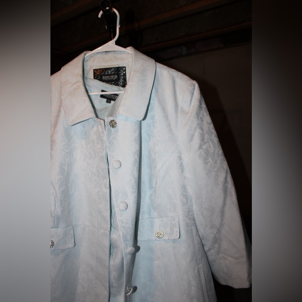 Elegant Light Blue Textured Blazer and Dress